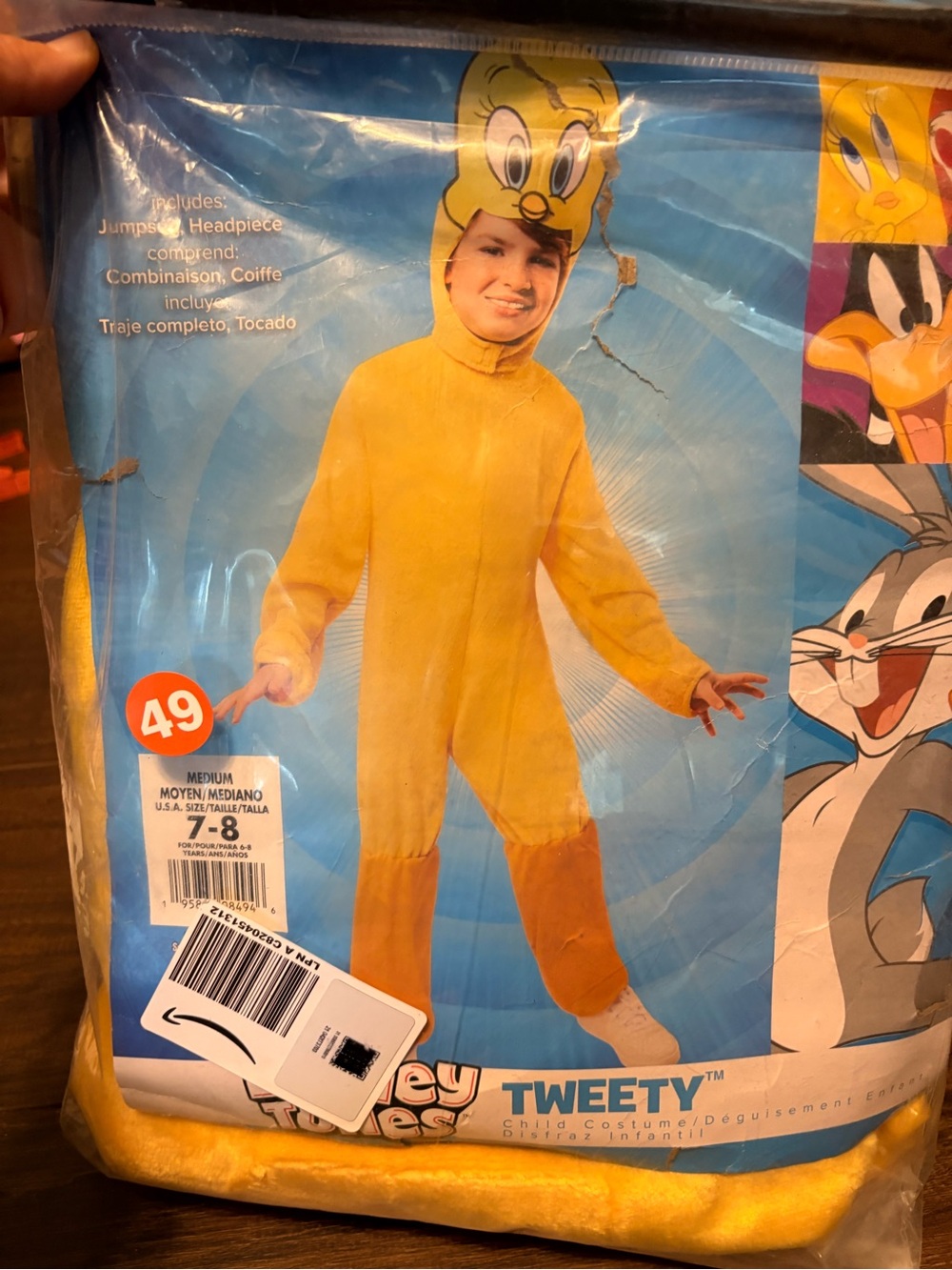 Tweety Yellow Kids Costume - Classic Tweety Bird Jumpsuit Size 7-8
